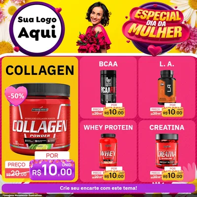 Modelo de Rede Social para Feed Facebook com o tema Especial Dia da Mulher para Suplementos alimentares