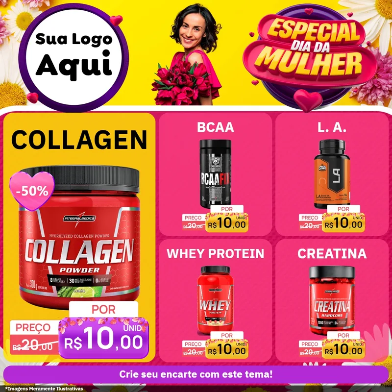 Modelo de Rede Social para Feed Facebook com o tema Especial Dia da Mulher para Suplementos alimentares