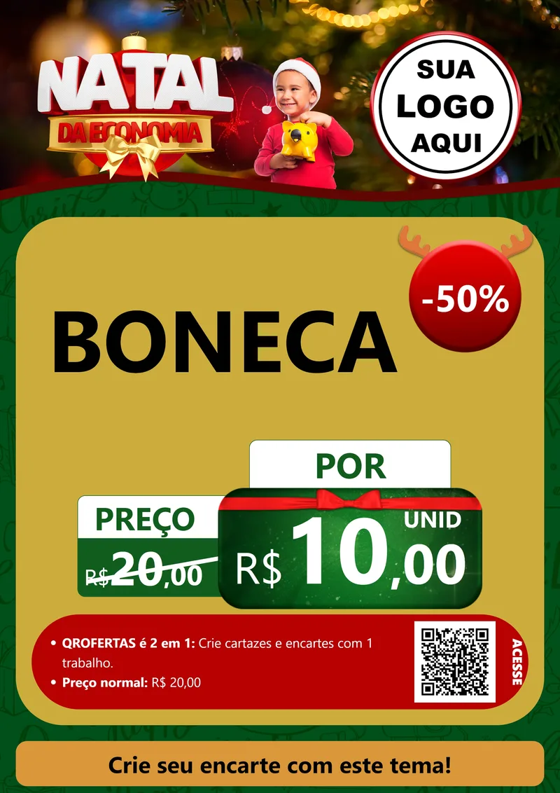 Modelo de Cartaz para Cartaz A4 Vertical com o tema Natal da Economia para Brinquedos