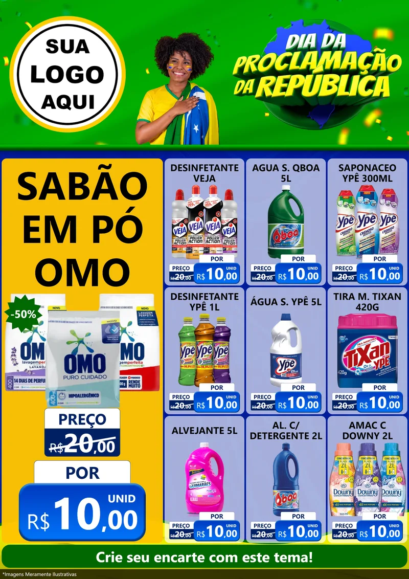 Modelo de Encarte para Encarte A4 Vertical com o tema Dia Da Proclamação Da República para Produtos de Limpeza