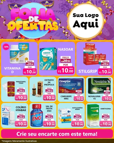 Modelo de Rede Social para Feed Instagram com o tema Folia de Ofertas para Farmácia