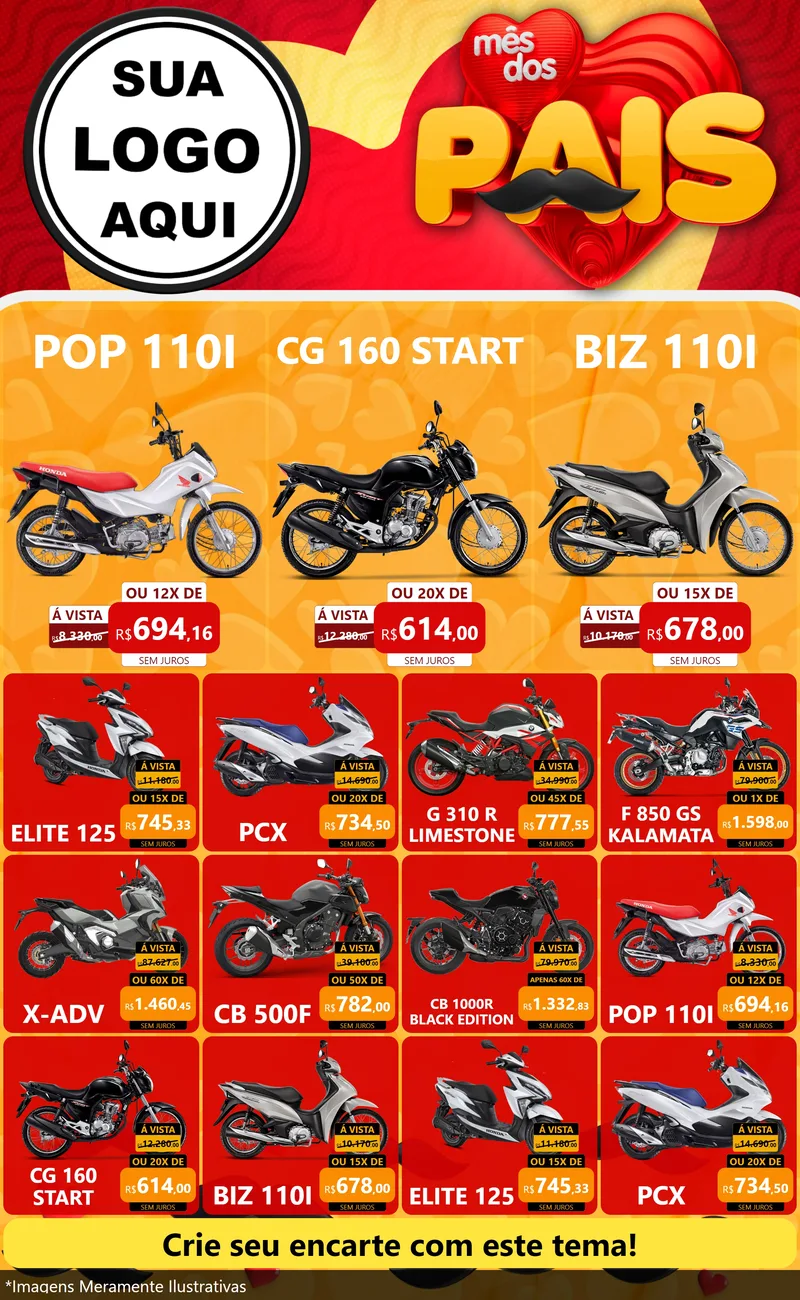 Modelo de Encarte para Encarte Grande com o tema Mês Dos Pais para Concessionaria de Motos
