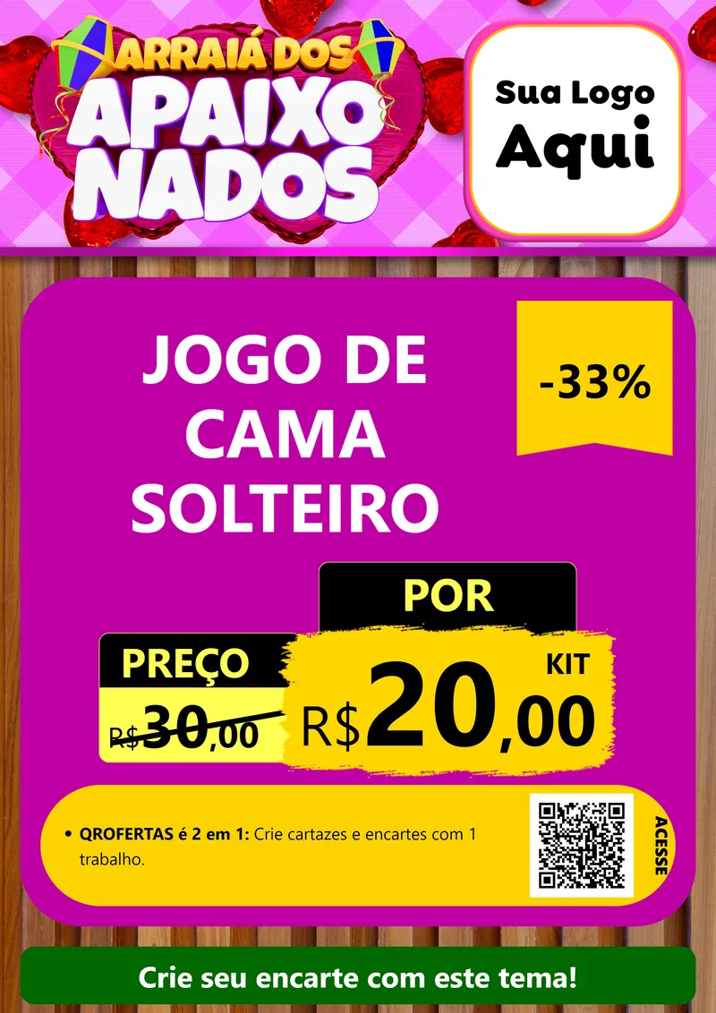 Modelo de Cartaz para Cartaz A4 Vertical com o tema Arraiá dos Apaixonados para Cama, Mesa e Banho