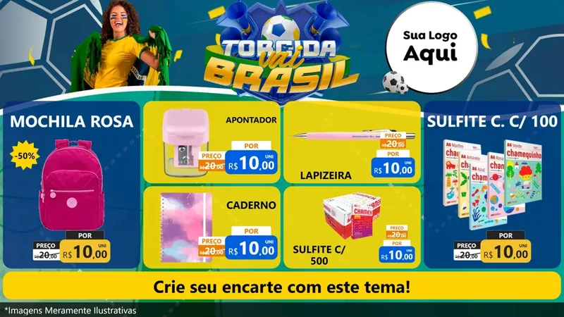 Modelo de TV para TV Horizontal com o tema Torcida Vai Brasil - Copa para Papelaria