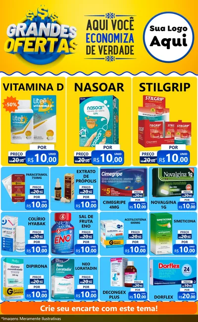 Modelo de Encarte para Encarte Grande com o tema Grandes Ofertas para Farmácia