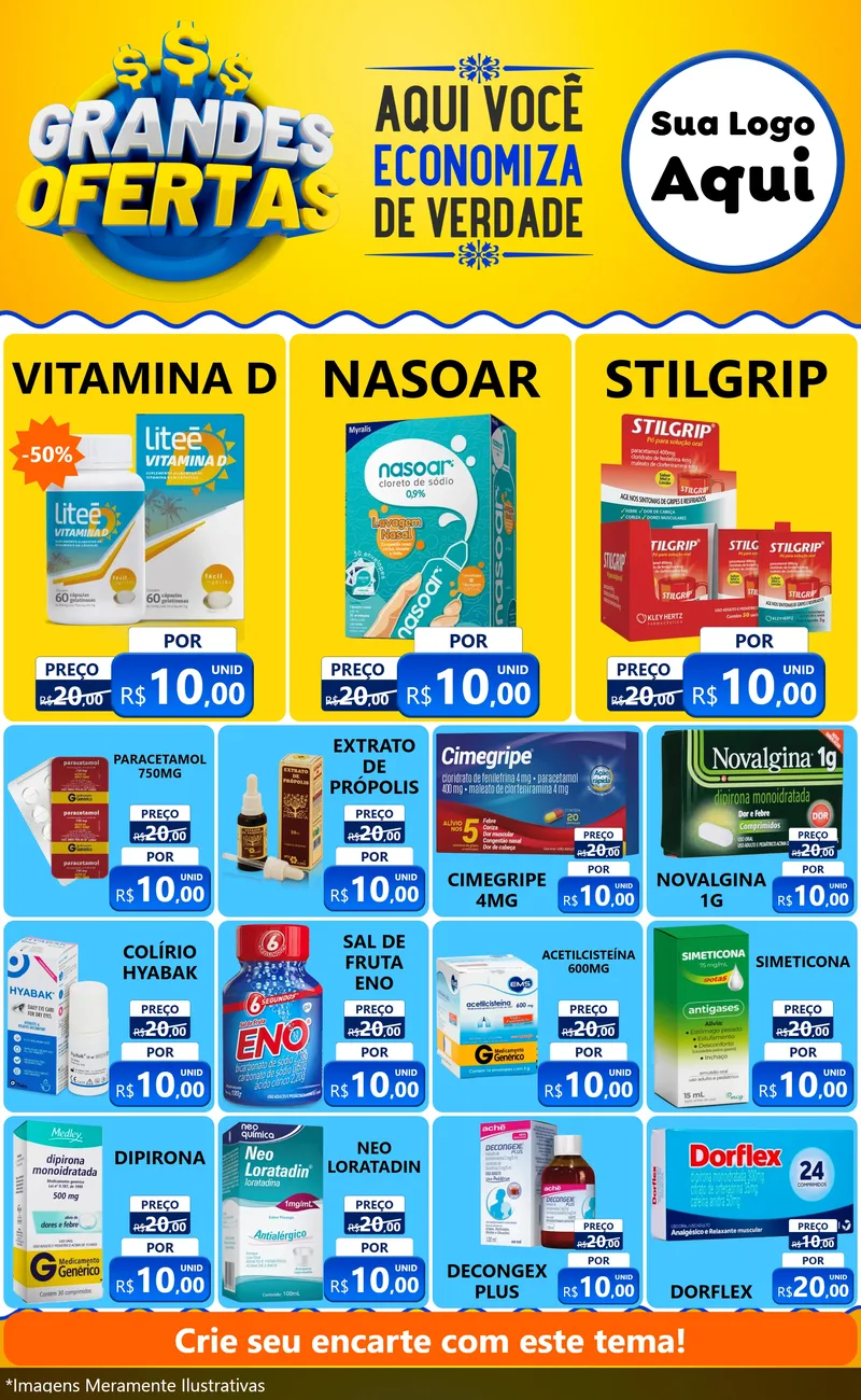 Modelo de Encarte para Encarte Grande com o tema Grandes Ofertas para Farmácia