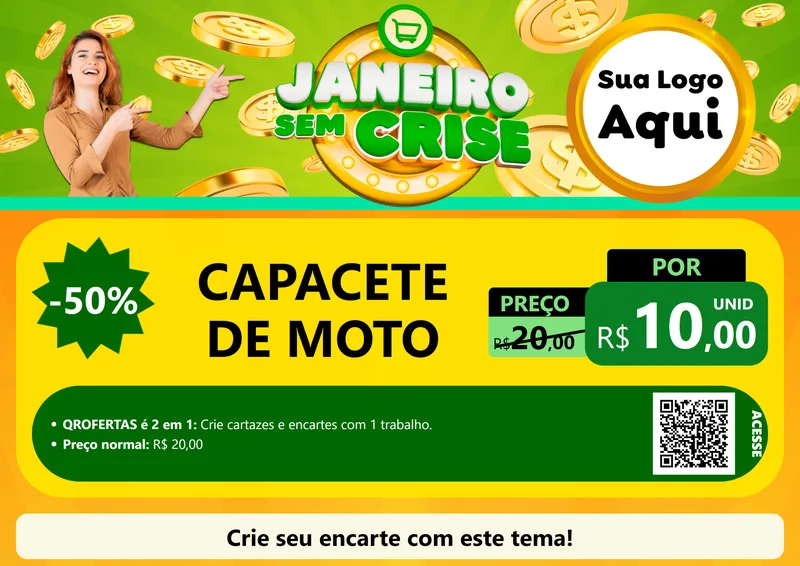 Modelo de Cartaz para Cartaz A4 Horizontal com o tema Janeiro Sem Crise para Moto peças