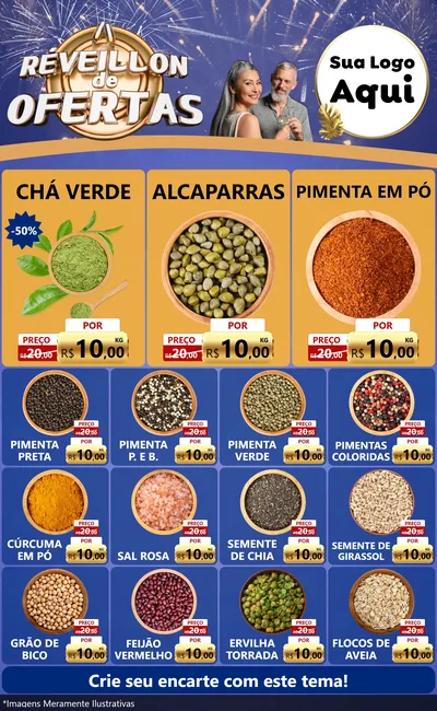 Modelo de Encarte para Encarte Grande com o tema Réveillon de Ofertas para Produtos Naturais