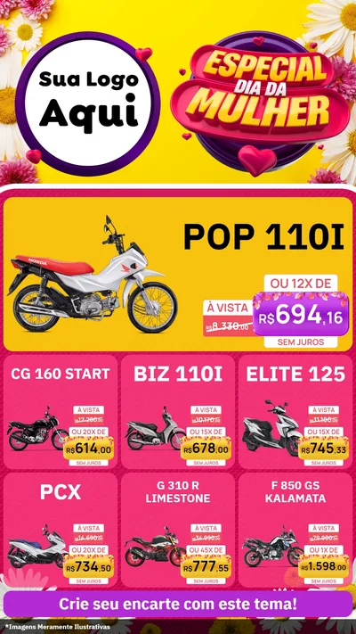 Modelo de Rede Social para Stories com o tema Especial Dia da Mulher para Concessionaria de Motos