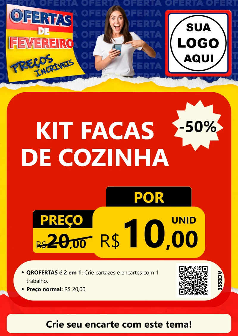 Modelo de Cartaz para Cartaz A4 Vertical com o tema Ofertas de Fevereiro - Preços Incríveis para Utilidades Domésticas