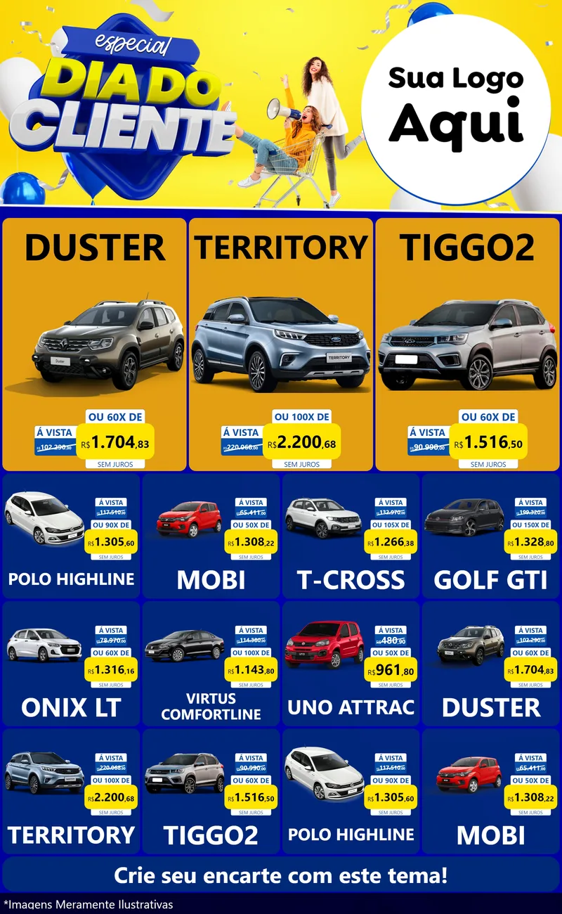 Modelo de Encarte para Encarte Grande com o tema Especial Dia do Cliente para Concessionaria de Carros