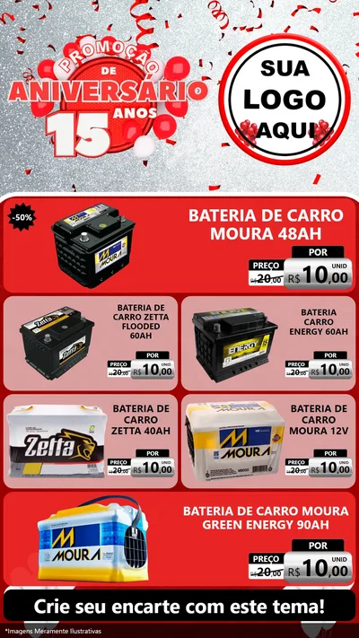 Modelo de TV para TV Vertical com o tema Promoção de Aniversário - 15 Anos para Baterias Elétricas