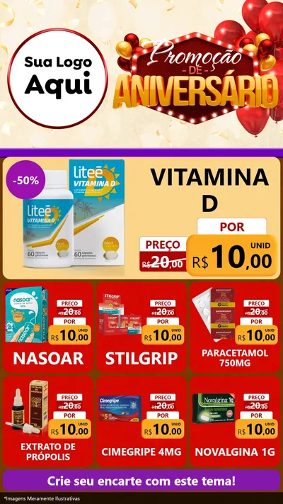 Modelo de Rede Social para Stories com o tema Promoção de Aniversário para Farmácia