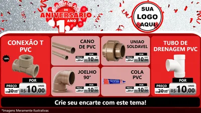 Modelo de TV para TV Horizontal com o tema Promoção de Aniversário - 1 Ano para Tubos e conexões
