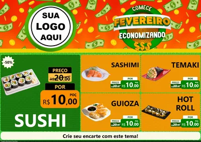 Modelo de Encarte para Encarte A4 Horizontal com o tema Comece Fevereiro Economizando para Comida japonesa