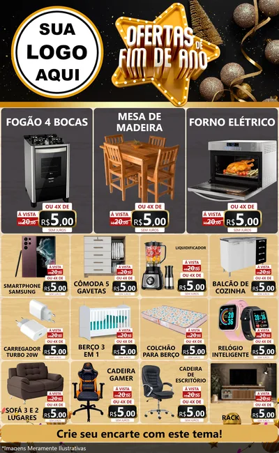 Modelo de Encarte para Encarte Grande com o tema Ofertas de Fim de Ano para Móveis e Eletro