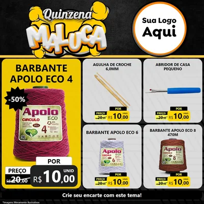 Modelo de Rede Social para Feed Facebook com o tema Quinzena Maluca para Armarinho e Aviamentos