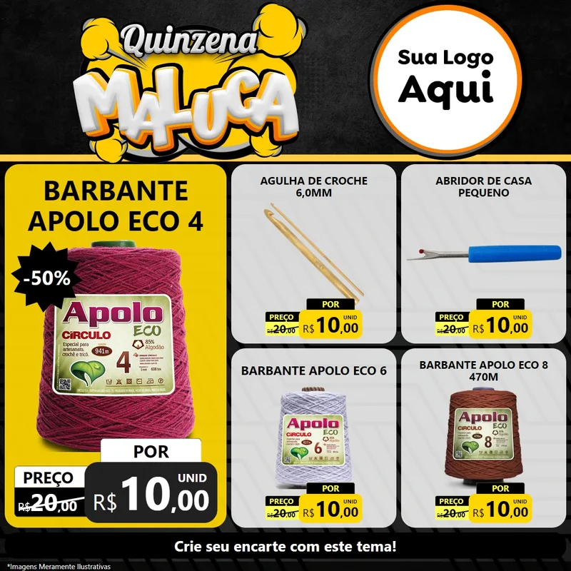 Modelo de Rede Social para Feed Facebook com o tema Quinzena Maluca para Armarinho e Aviamentos