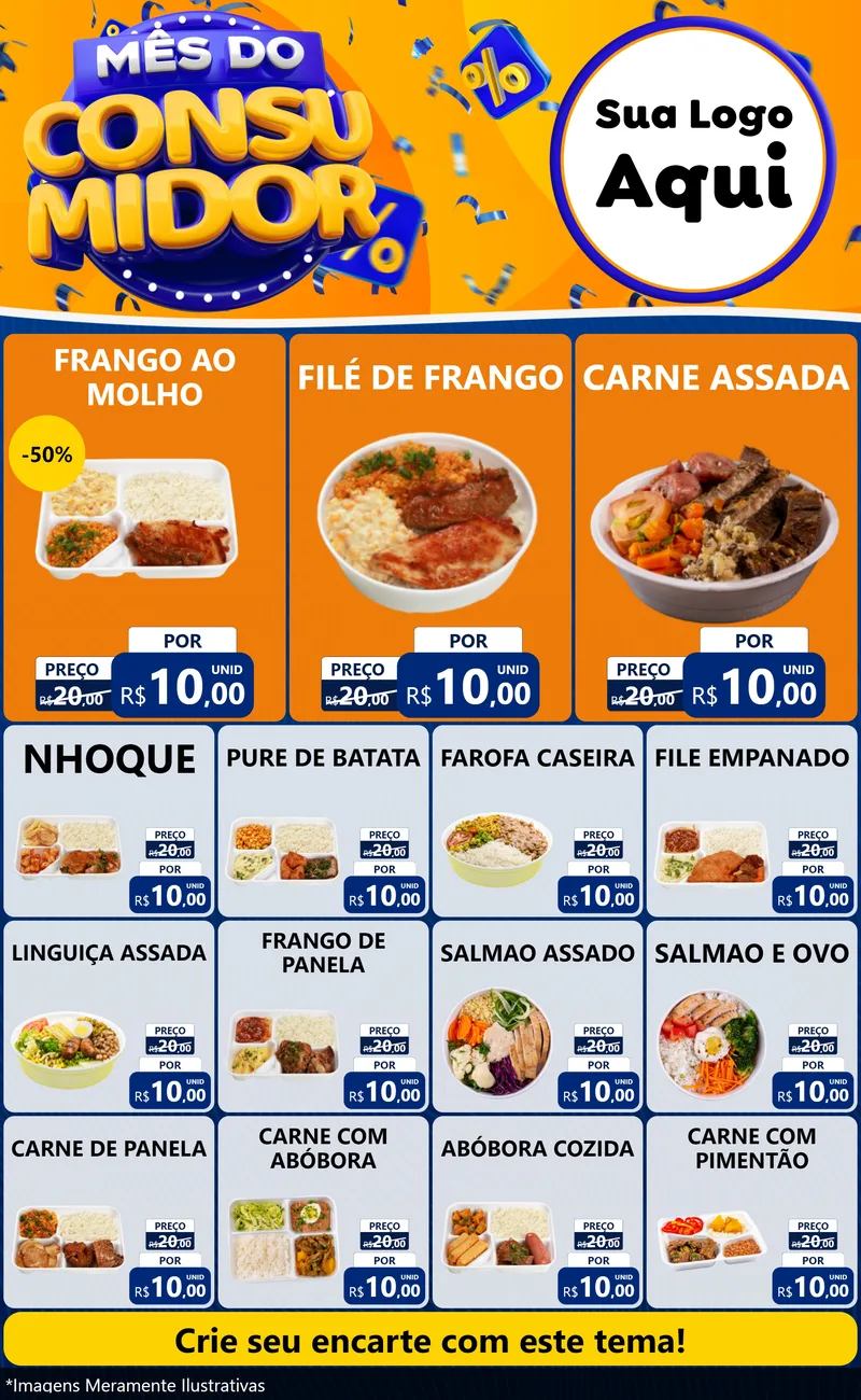 Modelo de Encarte para Encarte Grande com o tema Mês do Consumidor para Restaurante