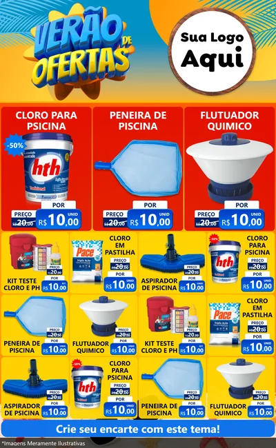 Modelo de Encarte para Encarte Grande com o tema Verão de Ofertas para Produtos para Piscina