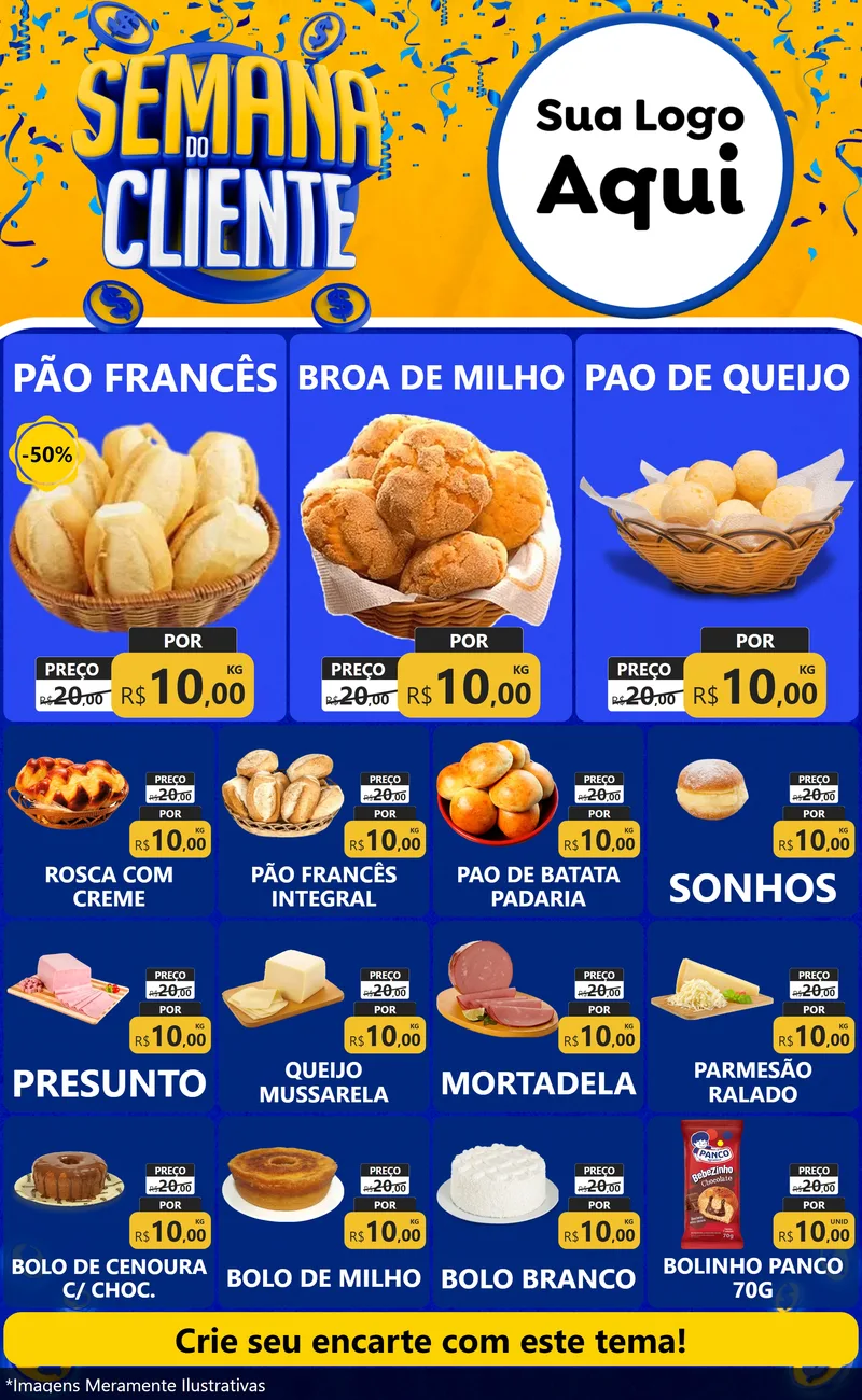 Modelo de Encarte para Encarte Grande com o tema Semana do Cliente para Padaria