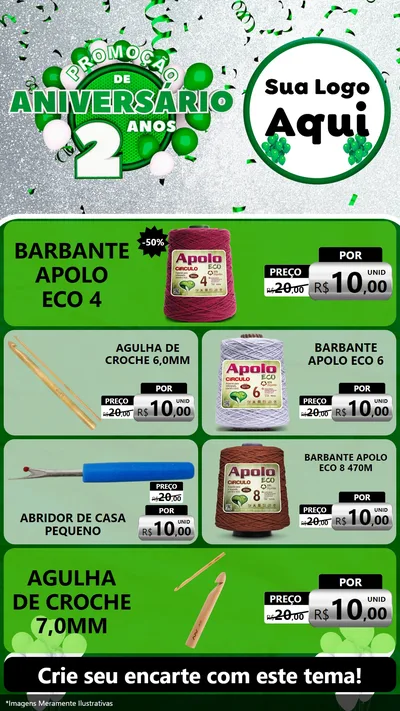 Modelo de TV para TV Vertical com o tema Promoção de Aniversário - 2 Anos para Armarinho e Aviamentos
