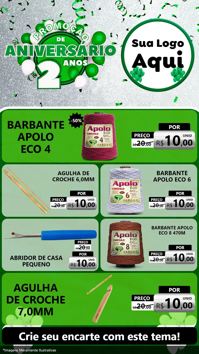 Modelo de TV para TV Vertical com o tema Promoção de Aniversário - 2 Anos para Armarinho e Aviamentos