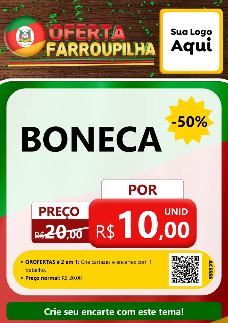 Modelo de Cartaz para Cartaz A4 Vertical com o tema Oferta Farroupilha para Brinquedos