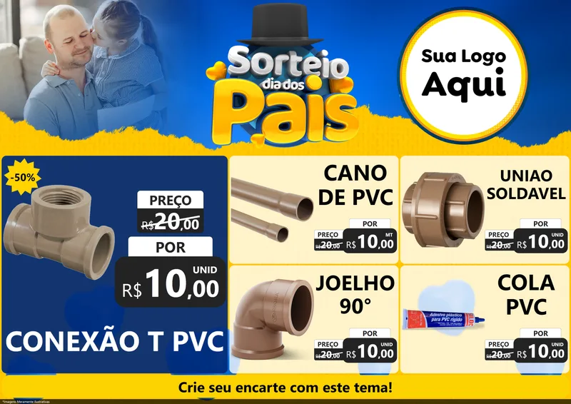 Modelo de Encarte para Encarte A4 Horizontal com o tema Sorteio Dia Dos Pais para Tubos e conexões