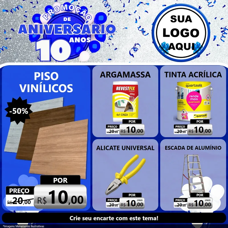 Modelo de Rede Social para Feed Facebook com o tema Promoção de Aniversário - 10 Anos para Material para Construção