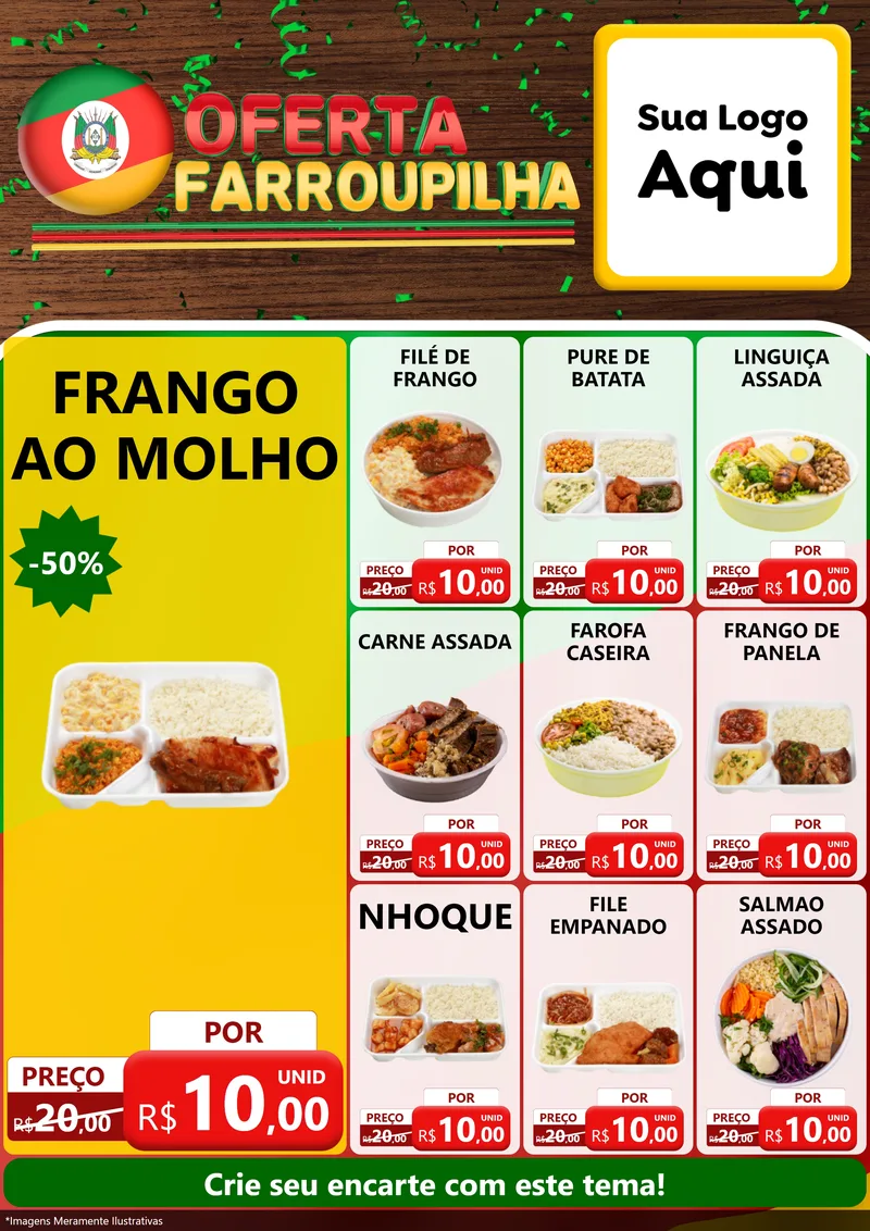 Modelo de Encarte para Encarte A4 Vertical com o tema Oferta Farroupilha para Restaurante