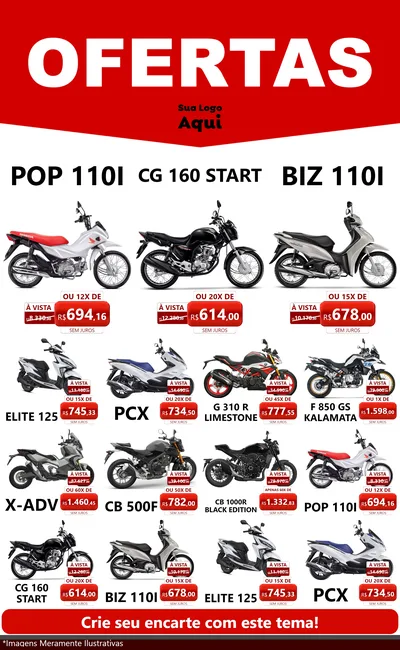 Modelo de Encarte para Encarte Grande com o tema Ofertas Vermelho Cartaz para Concessionaria de Motos