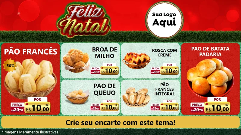Modelo de TV para TV Horizontal com o tema Feliz Natal para Padaria