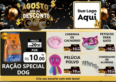 Modelo de Encarte para Encarte A4 Horizontal com o tema Agosto Mês do Desconto Louco para Pet Shop
