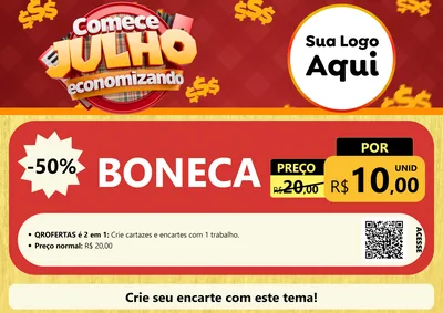 Modelo de Cartaz para Cartaz A4 Horizontal com o tema Comece Julho Economizando para Brinquedos