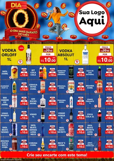 Modelo de Encarte para Encarte A4 Vertical com o tema Dia O - O Dia Mais Barato Do Mês para Distribuidora de bebidas