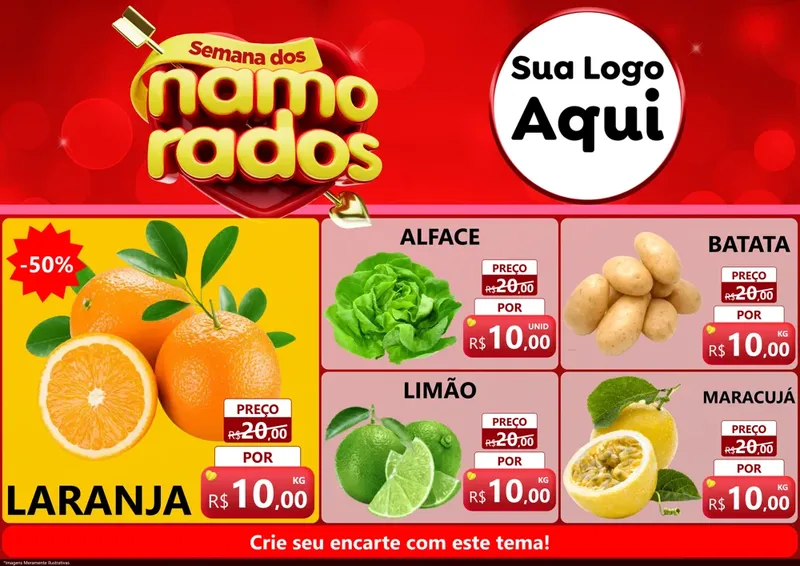 Modelo de Encarte para Encarte A4 Horizontal com o tema Semana dos namorados para Hortifrúti
