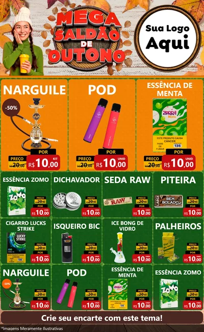 Modelo de Encarte para Encarte Grande com o tema Mega Saldão de Outono para Tabacaria