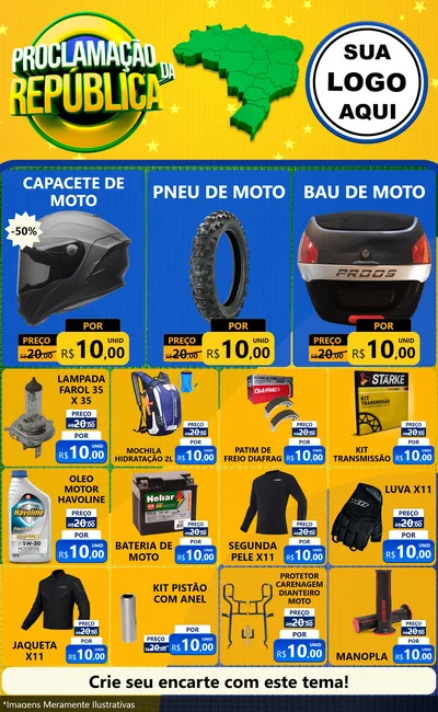 Modelo de Encarte para Encarte Grande com o tema Proclamação da República para Moto peças