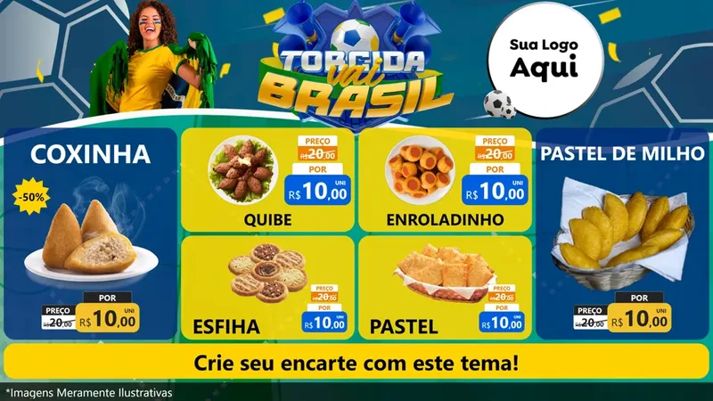 Modelo de TV para TV Horizontal com o tema Torcida Vai Brasil - Copa para Salgadaria
