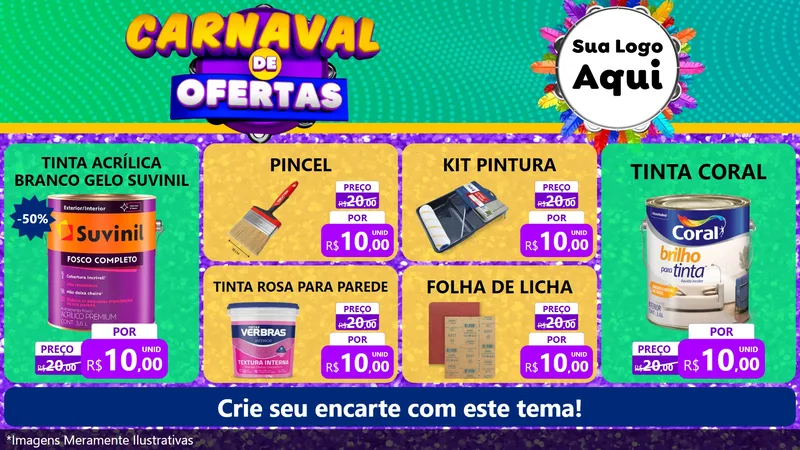 Modelo de TV para TV Horizontal com o tema Carnaval de Ofertas para Tintas e Ferramentas