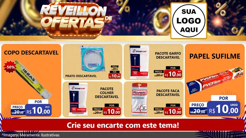 Modelo de TV para TV Horizontal com o tema Réveillon de Ofertas para Embalagens