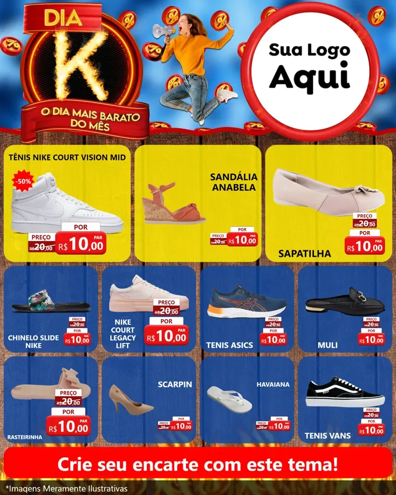 Modelo de Rede Social para Feed Instagram com o tema Dia K - O Dia Mais Barato Do Mês para Calçados