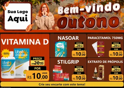 Modelo de Encarte para Encarte A4 Horizontal com o tema Bem-vindo Outono para Farmácia