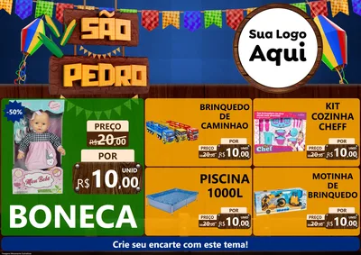 Modelo de Encarte para Encarte A4 Horizontal com o tema São Pedro para Brinquedos