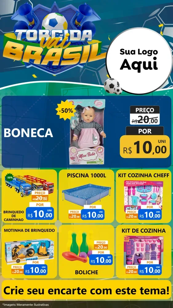 Modelo de Rede Social para Stories com o tema Torcida Vai Brasil - Copa para Brinquedos