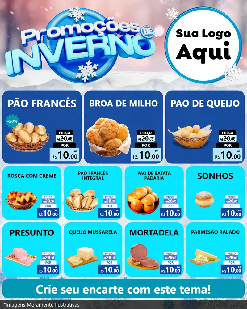 Modelo de Rede Social para Feed Instagram com o tema Promoções de Inverno para Padaria