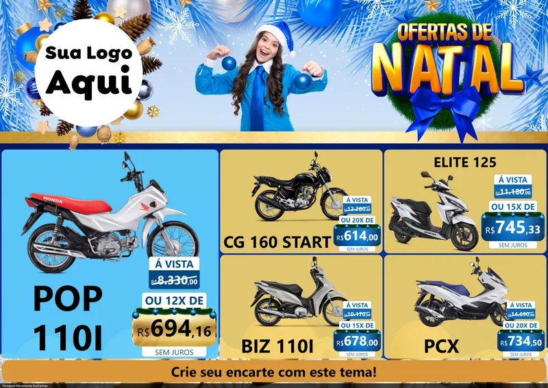 Modelo de Encarte para Encarte A4 Horizontal com o tema Ofertas de Natal para Concessionaria de Motos