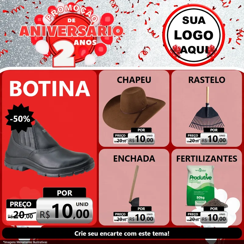 Modelo de Rede Social para Feed Facebook com o tema Promoção de Aniversário - 2 Anos para Agropecuária
