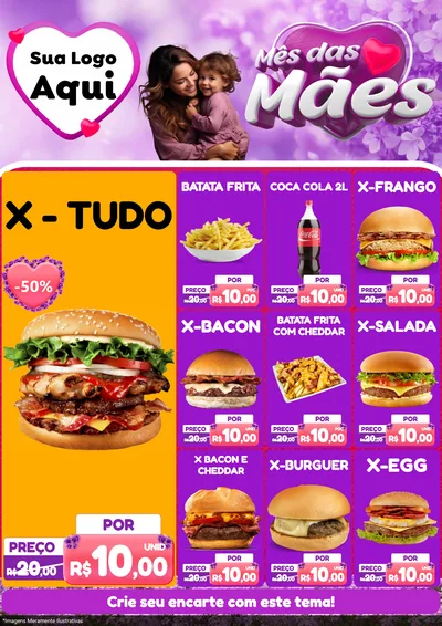 Modelo de Encarte para Encarte A4 Vertical com o tema Mês das Mães para Hamburgueria